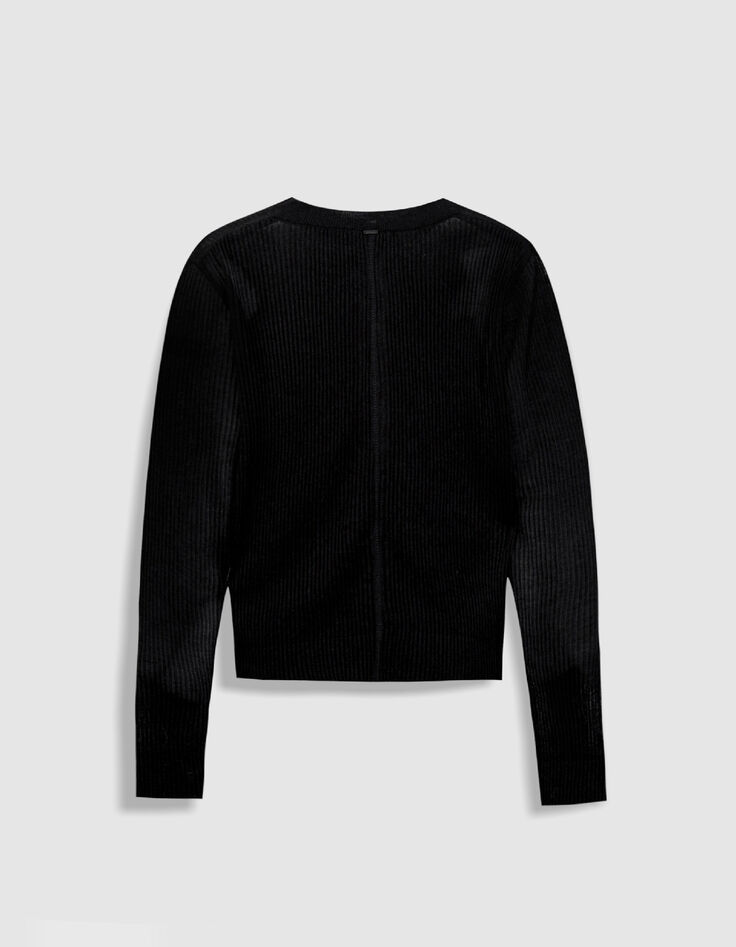 Cardigan manches longues noir maille pliss&eacute;e Femme-6