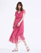 Robe longue cintrée voile imprimé floral pivoine métallisé-1