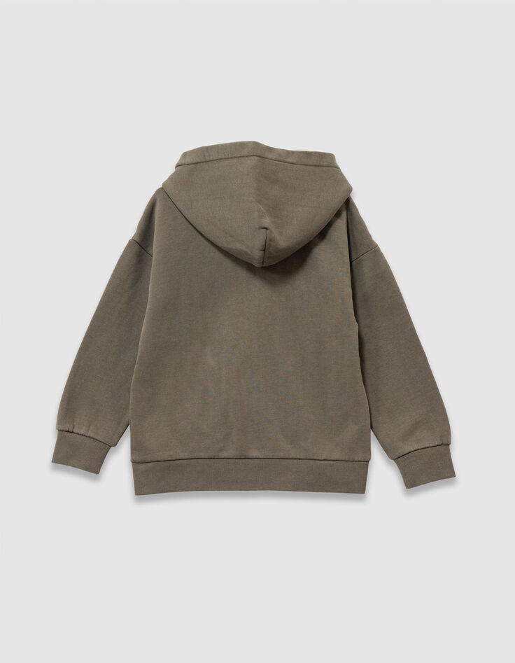 Cardigan à capuche zippé kaki poches bi-matières garçon-4 Cardigan à capuche zippé kaki poches bi-matières garçon-4