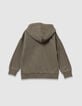 Cardigan à capuche zippé kaki poches bi-matières garçon-4 Cardigan à capuche zippé kaki poches bi-matières garçon-4