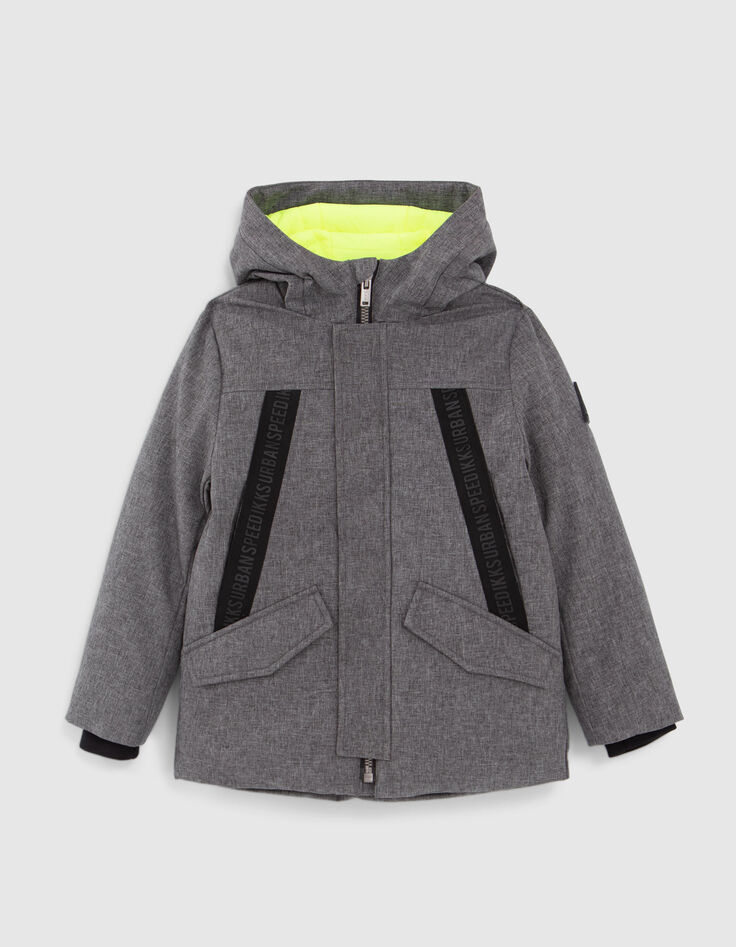 Grijze parka fluogroene voering jongens-1