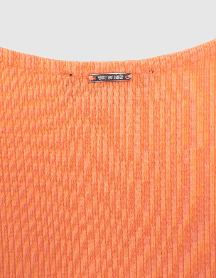Orangefarbenes Mädchen-T-Shirt mit Schleife vorne-4