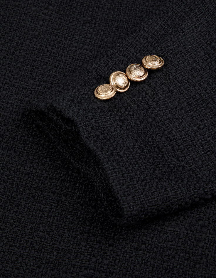 Veste carr&eacute;e noire effet tweed Femme-10