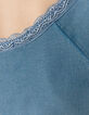 Blaues Damen-T-Shirt, Rippenstrick, Spitzenrand-4