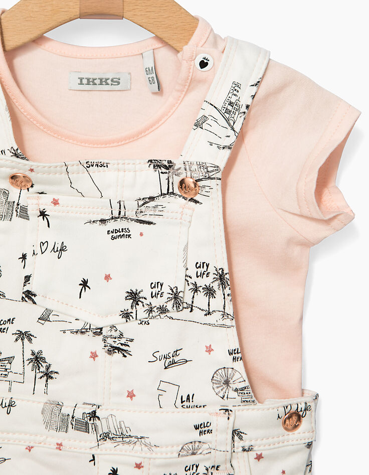 Conjunto camiseta rosa y peto bebé niña-5