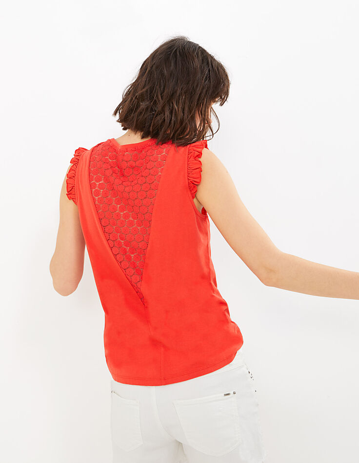 Rotes T-Shirt mit A la plage-Stickerei und Spitze I.Code-3