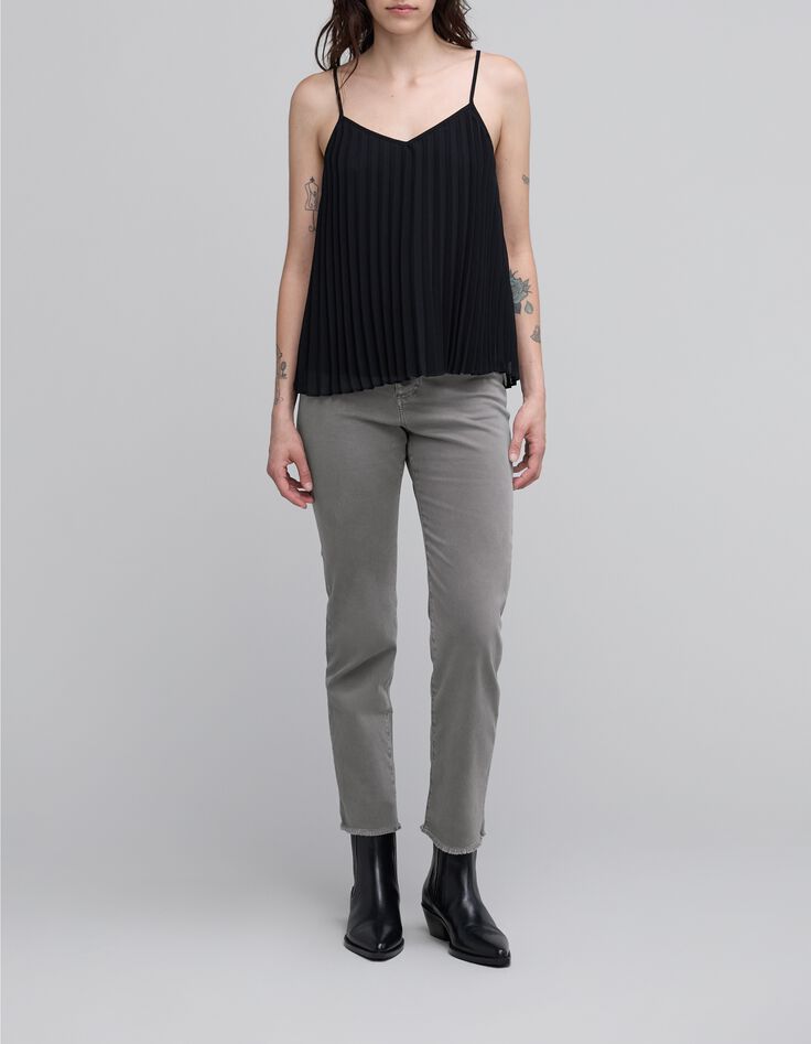 Jean droit tilleul waterless boutonn&eacute; bas frang&eacute;s Femme-2