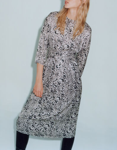 Gebroken witte midi-jurk, dierenprint Dames - IKKS
