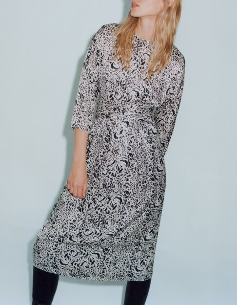 Cremeweißes Midi-Damenkleid mit Animal-Print - IKKS
