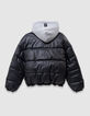 Kurze schwarze Mädchen-Steppjacke mit langen Ärmeln-7