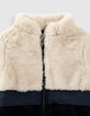 Girls’ dark navy colour block faux fur coat-3