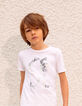 Weißes Jungen-T-Shirt mit gesticktem Skull, Bio -2