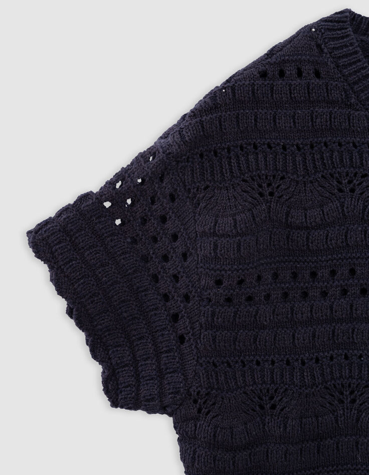 Pull marine tricot fantaisie ajouré fille-6