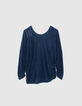 Tee-shirt marine pailleté avec strass sur drapé Femme-5