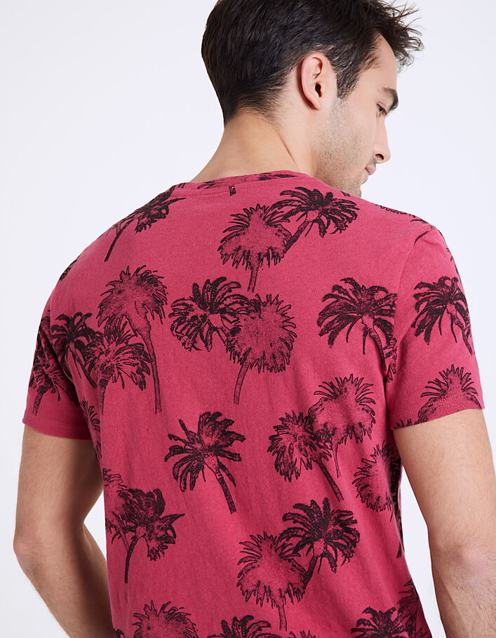 Himbeerfarbenes Herren-T-Shirt mit Palmenprint  - IKKS