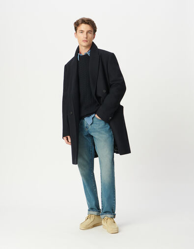 Blauer Herrenmantel halblang &uuml;berkreuzt Knopfleiste - IKKS