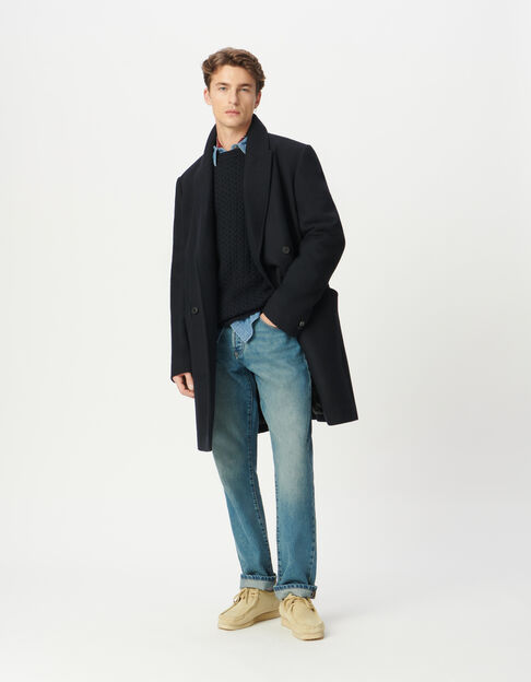 Manteau marine mi-long boutonnage crois&eacute; Homme - IKKS