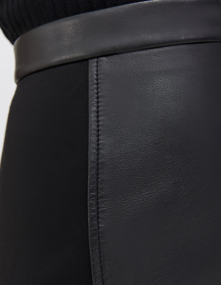 Falda de lápiz de color negro de dos materiales de cuero y viscosa mujer - IKKS