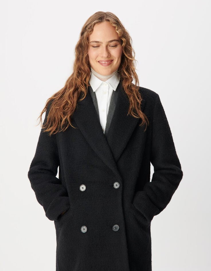 Manteau long noir effet poilu Femme-5