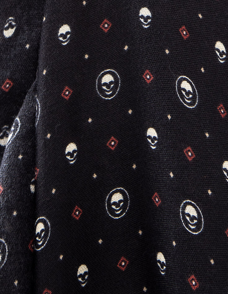 Schwarzer Herrenschal mit Totenkopfprint-2