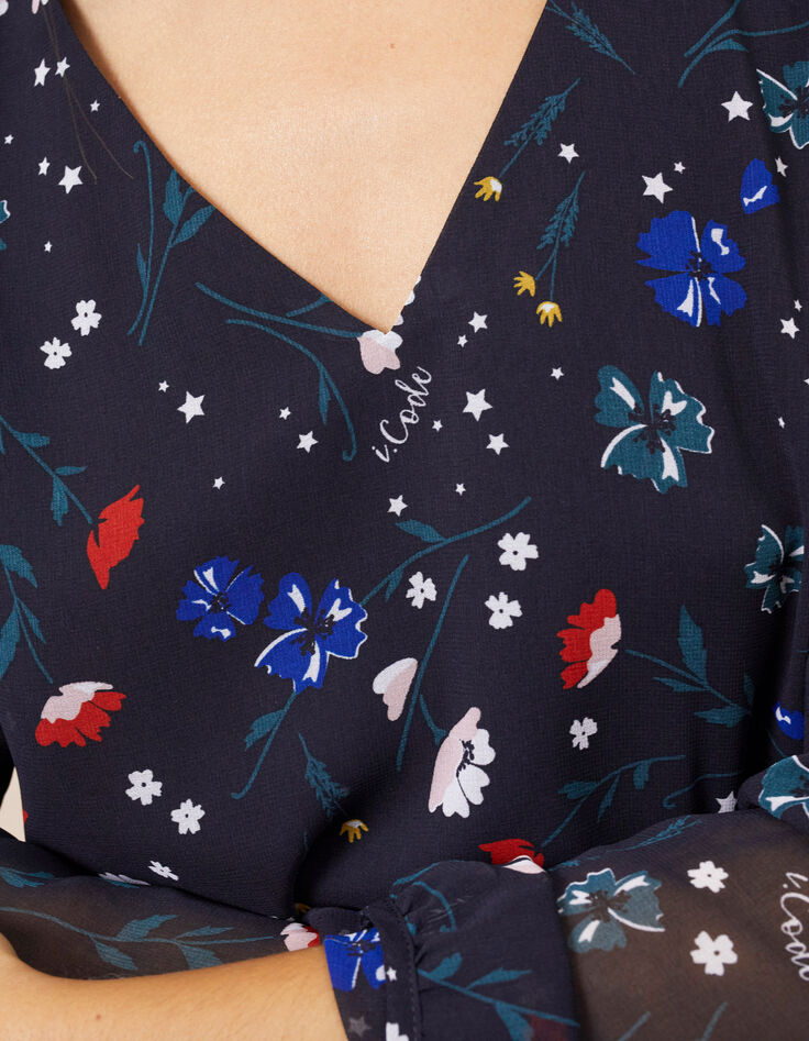 I.Code black blouse with multicolour flower print-4