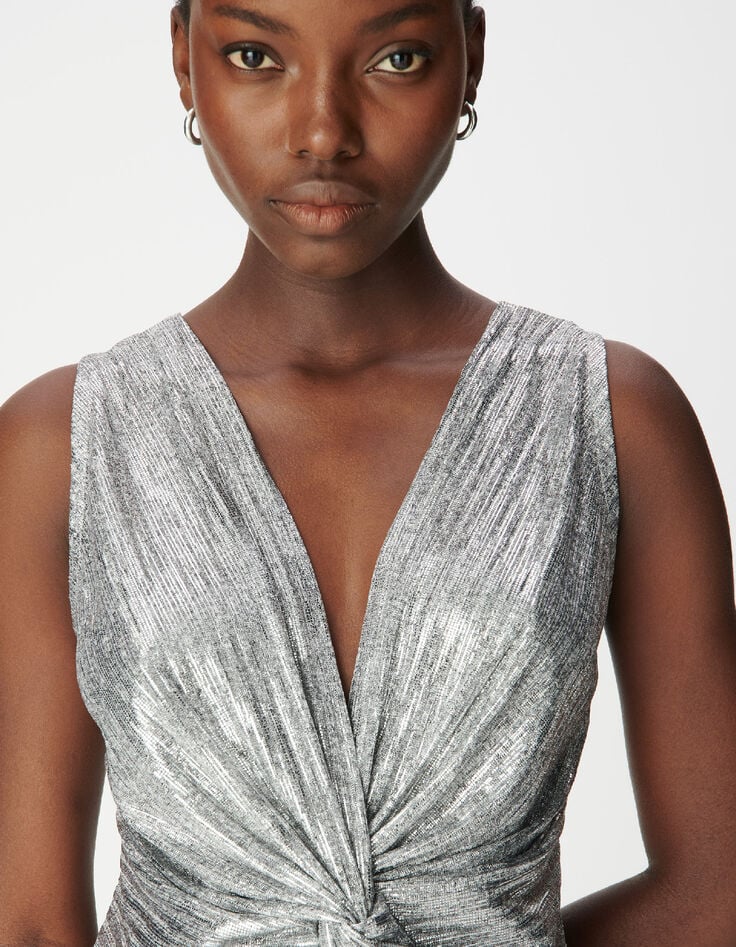Zilverkleurig mouwloos T-shirt met strik dames-6