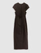Bruine midi-jurk met zijsplitten Dames-6