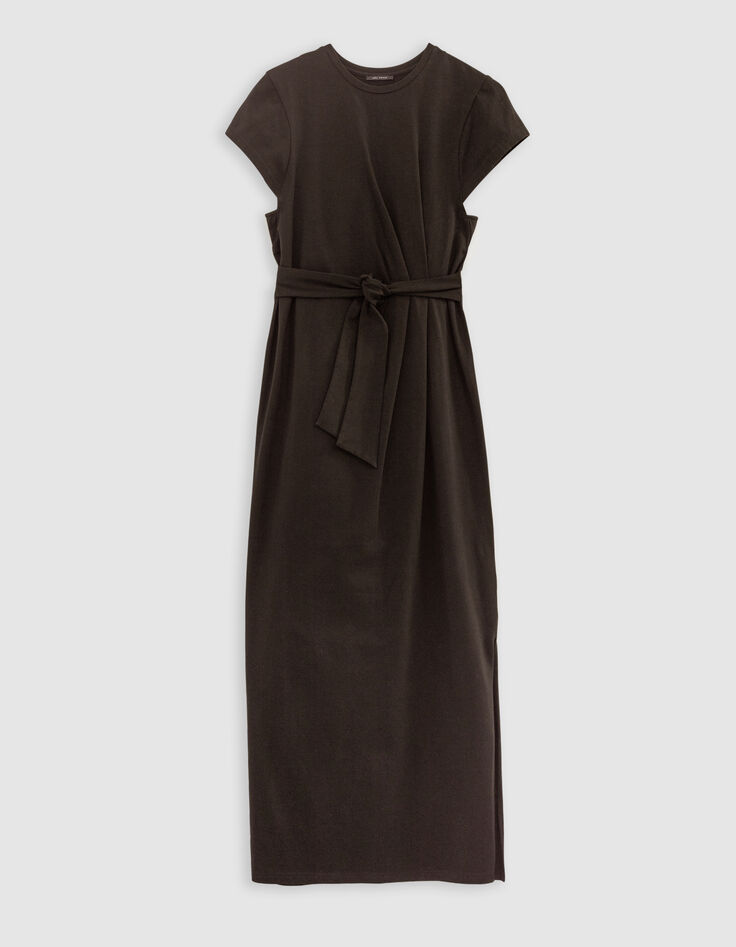 Bruine midi-jurk met zijsplitten Dames-6