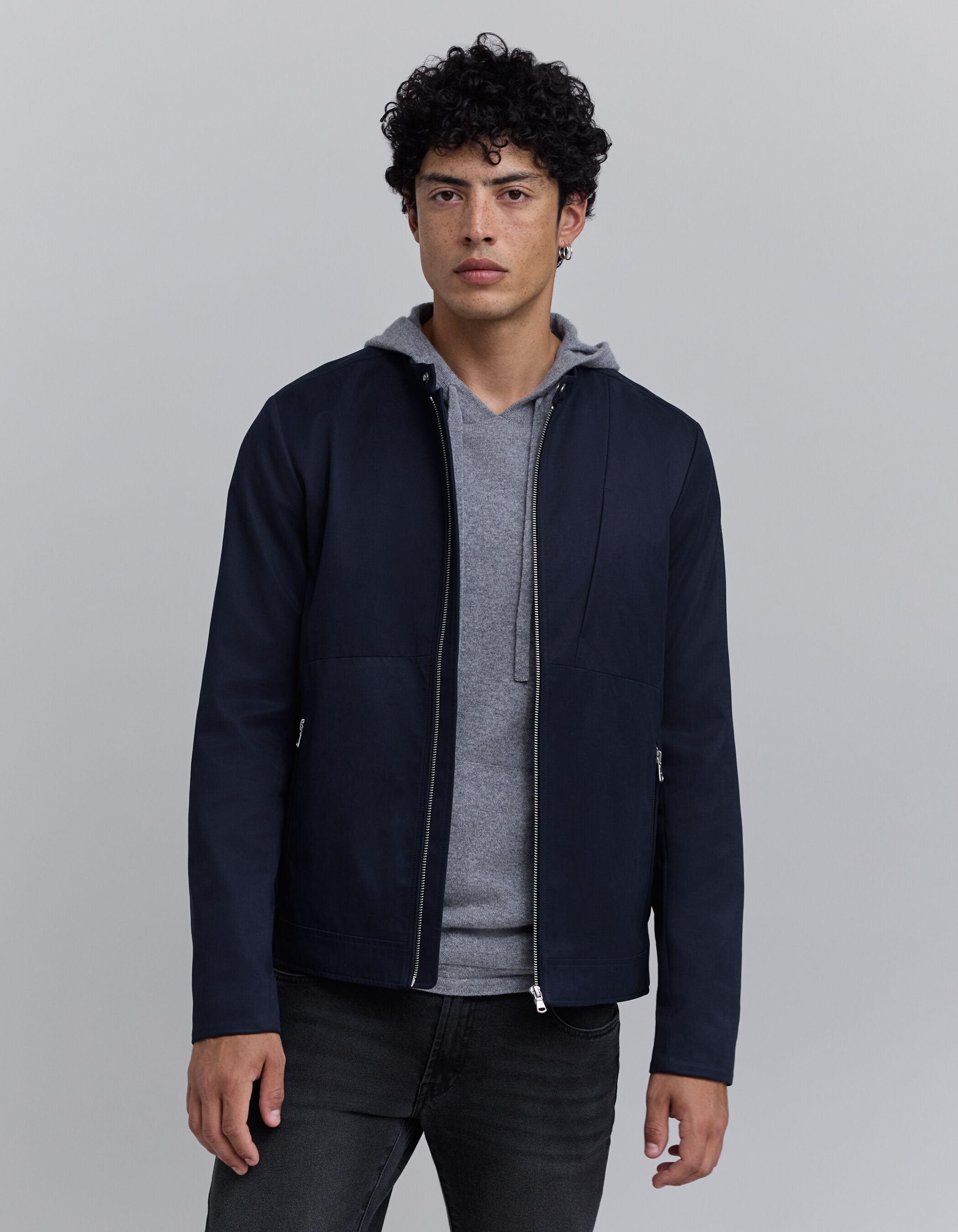 Men s navy press stud collar jacket IKKS