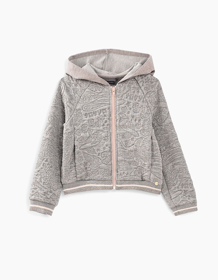 Gechineerd grijs vest met reliëf en capuchon voor meisjes -3
