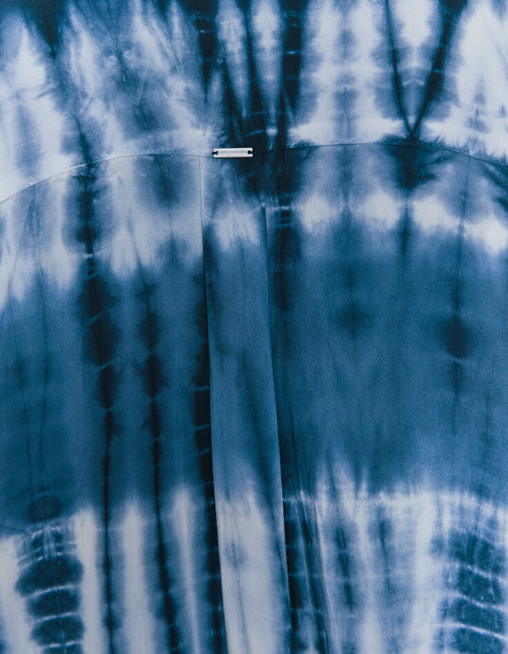Blau-weißes, kurzes, vorne geknöpftes Batikkleid Damen-5