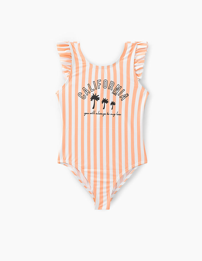Girls’ peach striped 1-piece swimsuit  - IKKS