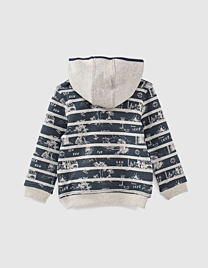 Boys’ navy and grey striped reversible hoodie - IKKS