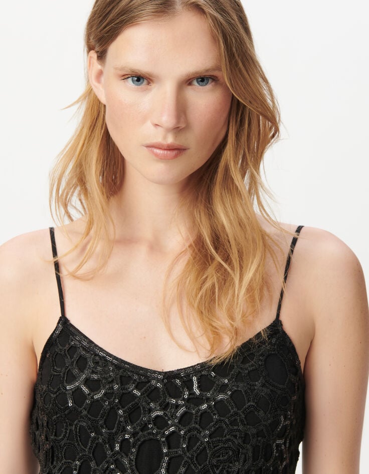Robe courte noire dentelle brodée sequins Femme-3 Robe courte noire dentelle brodée sequins Femme-3