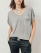 Tee-shirt viscose Ecovero® gris métallisé poche army femme-2