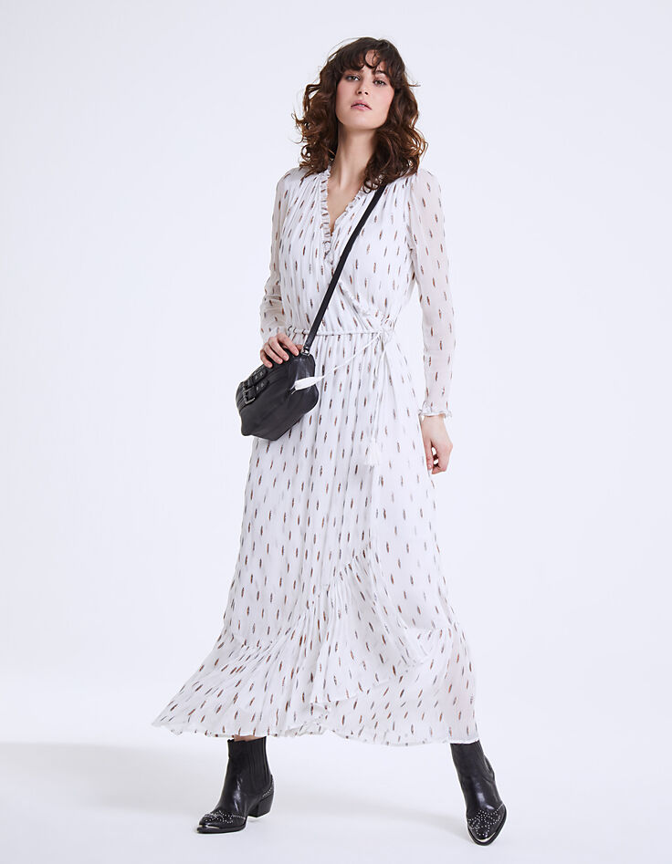 Metallic thread ruffled fitted long dress-6