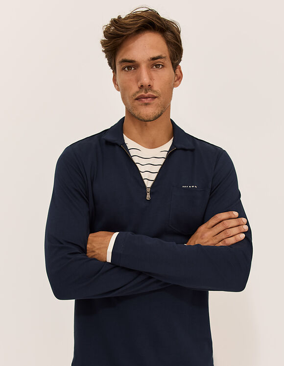 Men’s navy polo shirt with trompe-l'œil sailor top
