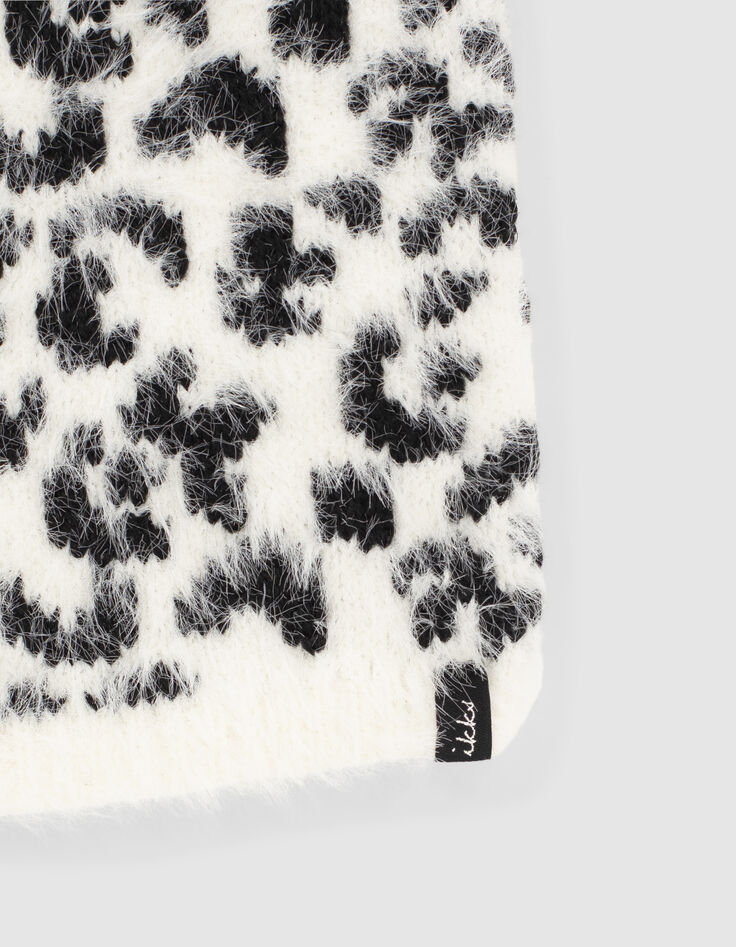 Snood écru tricot motif léopard fourré fille-3