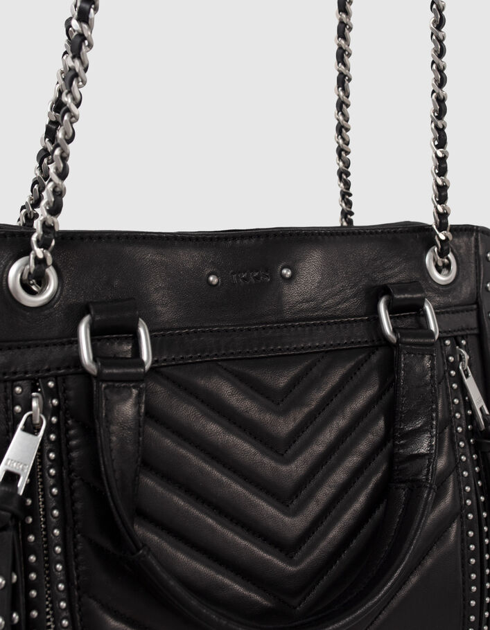 Women’s black leather studded 1440 Medium tote bag - IKKS