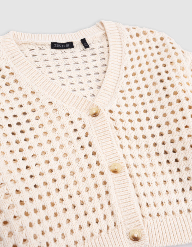 Cardigan écru coton bio tricot ajouré fille-3