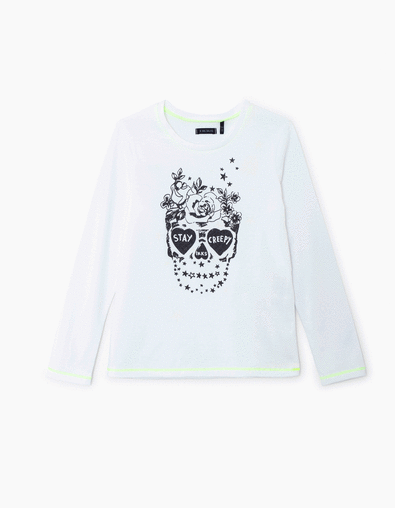 Girls’ off-white skull Halloween T-shirt - IKKS