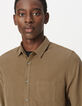 Men’s beige organic cotton needlecord regular shirt-5