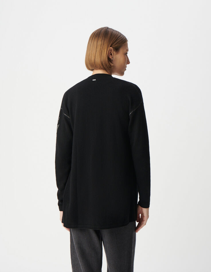 Women's black knitted cardigan with star pattern sleeve-3