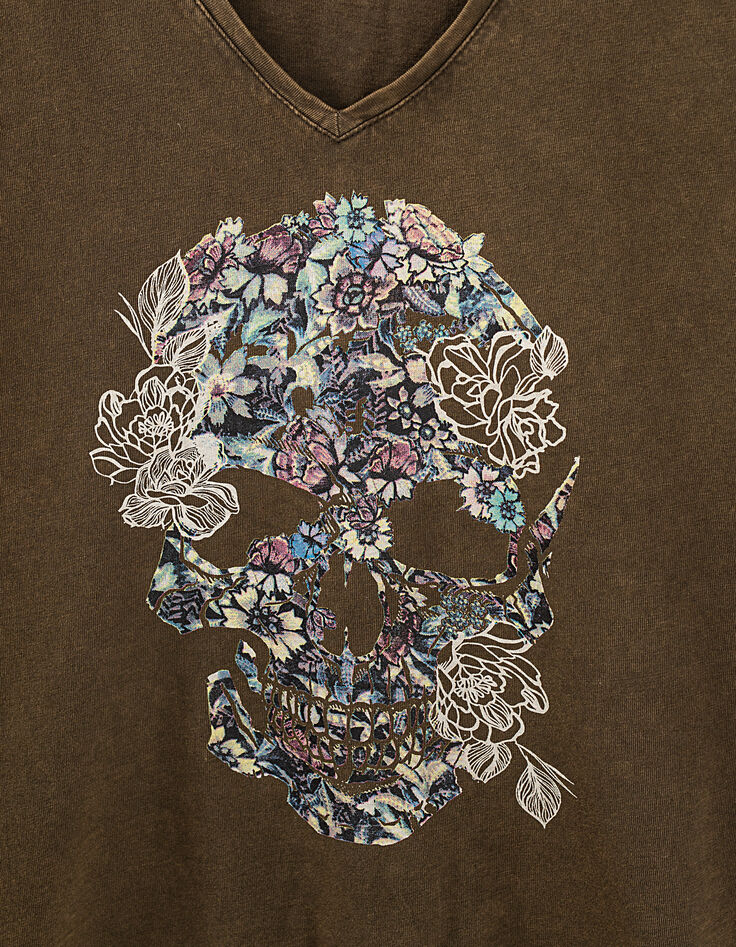 Tee-shirt kaki en coton biologique flamm&eacute; visuel devant femme-2