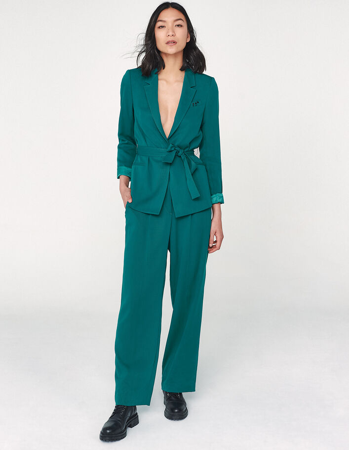 Veste tailleur en tencel émeraude avec ceinture femme-6
