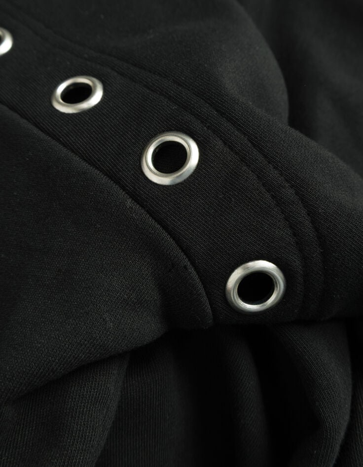 Zwarte hoodie biokatoen maxi-oogjes Dames-6 Zwarte hoodie biokatoen maxi-oogjes Dames-6