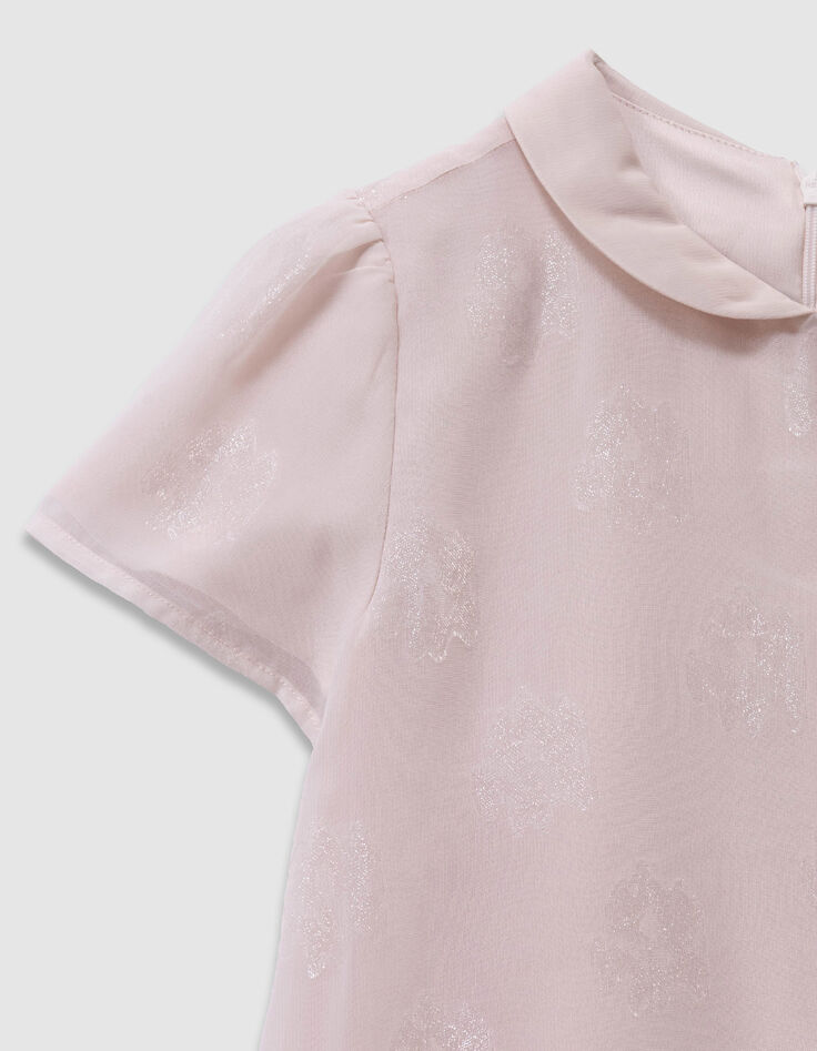 Rosa Jacquard-Kleid  Blumenmuster auf Voile  M&auml;dchen-5