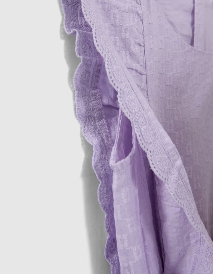 Lila M&auml;dchenkurzoverall mit Jacquard und R&uuml;schen-6