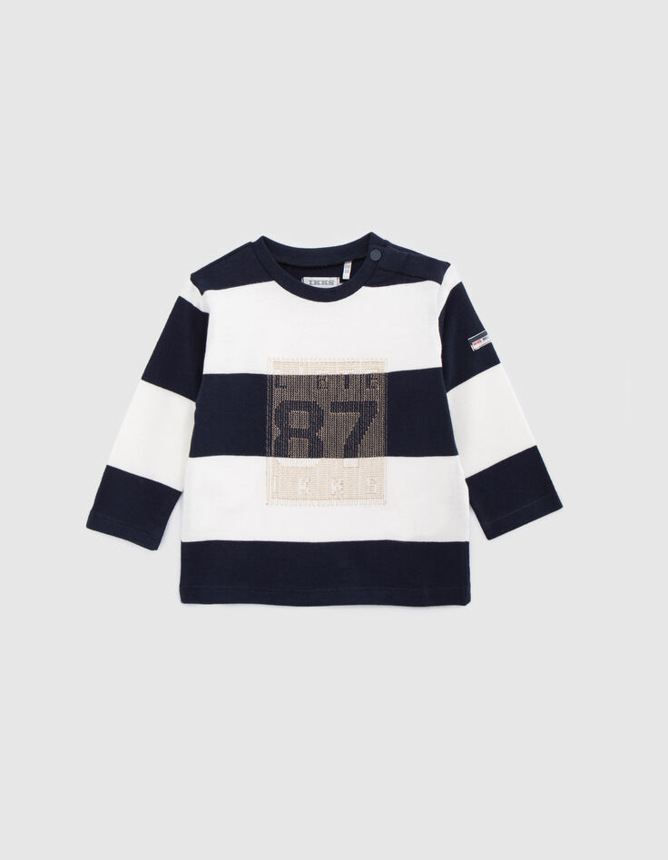 Camiseta azul marino algod&oacute;n rayas blancas beb&eacute; ni&ntilde;o-3