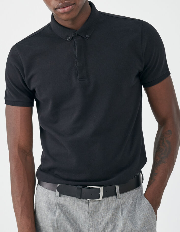 Men’s black mixed fabric SLIM polo shirt - IKKS